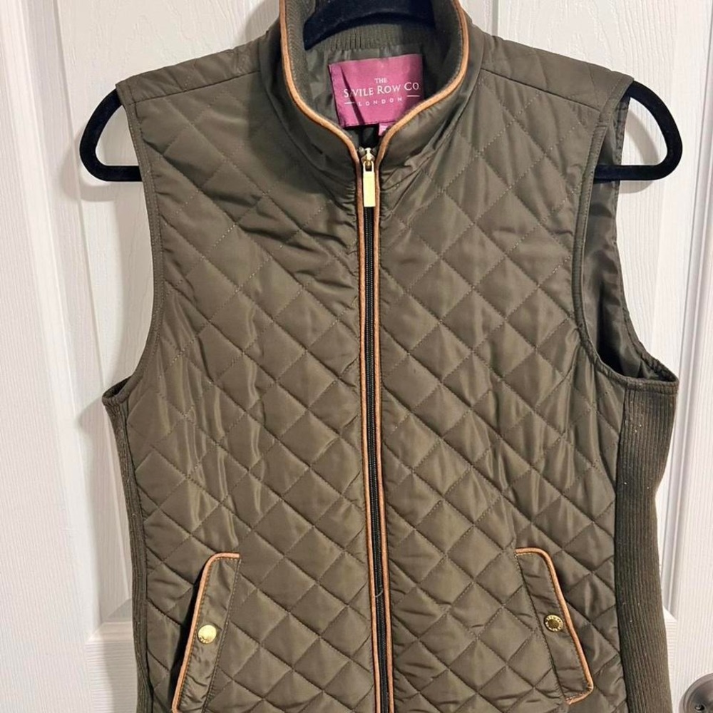 Savile Row Khaki green quilted vest with gold‎ trim
